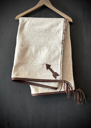 RTH OOAK THROW - #12 - NATURAL - WATER SNAKE & DK BROWN LEATHER ARROWS, TRIM AND TASSELS