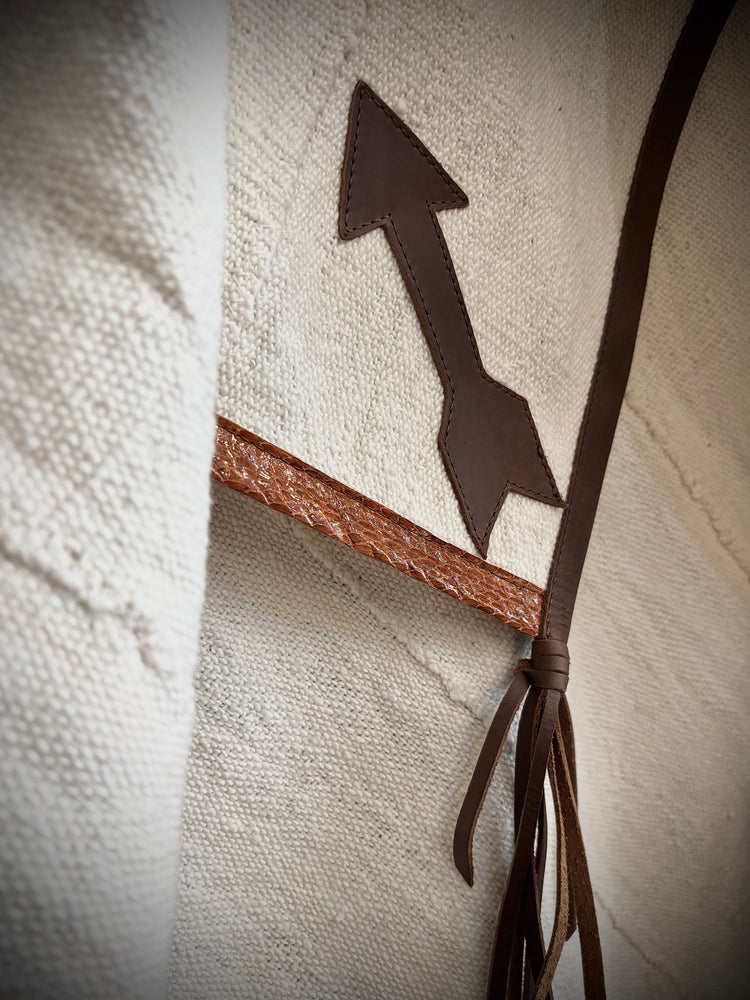 RTH OOAK THROW - #14 - RUST - WATER SNAKE & DK BROWN LEATHER ARROWS, TRIM AND TASSELS