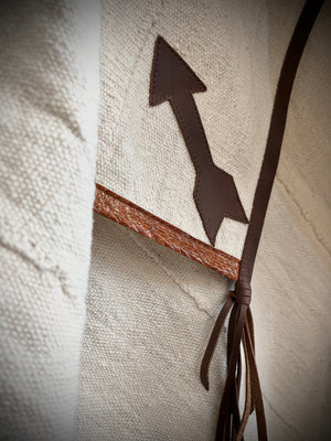 RTH OOAK THROW - #14 - RUST - WATER SNAKE & DK BROWN LEATHER ARROWS, TRIM AND TASSELS