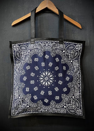 RTH SIMPLE TOTE - CLASSIC BANDANA - NAVY W/ BLACK LEATHER TRIM