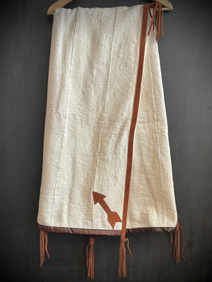 RTH OOAK THROW - #7 - RUST WATER SNAKE & COGNAC SUEDE ARROWS, TRIM AND TASSELS