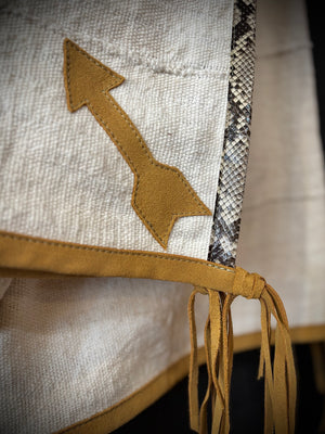 RTH OOAK THROW - #8 - NATURAL - WATER SNAKE & HONEY SUEDE ARROWS, TRIM AND TASSELS