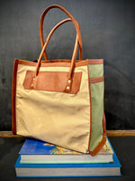 RTH LTD SQUARE TOTE #1-NYLON W/LEATHER TRIM -KHAKI/OLIVE/SAFTEY ORANGE/ACORN
