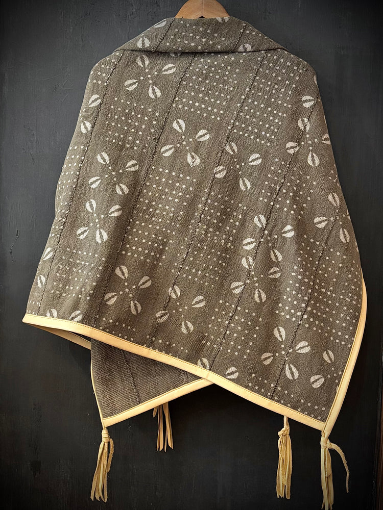 RTH OOAK THROW - #2 - COTTON MUDCLOTH W/LEATHER TRIM & TASSELS - NATURAL