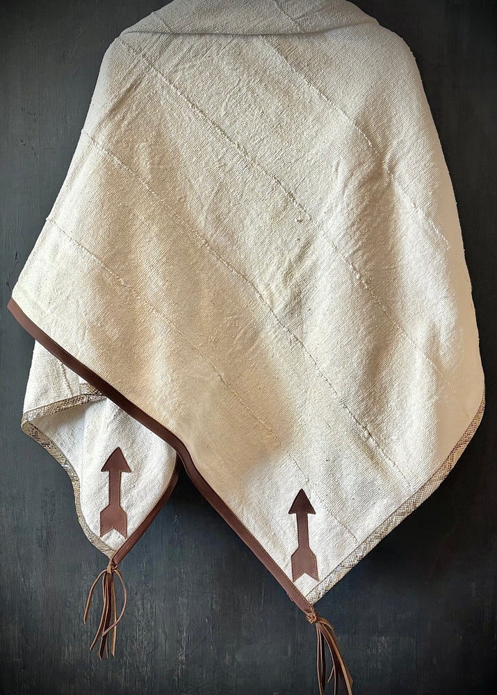 RTH OOAK THROW - #12 - NATURAL - WATER SNAKE & DK BROWN LEATHER ARROWS, TRIM AND TASSELS