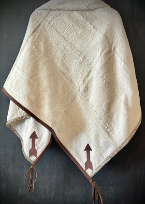 RTH OOAK THROW - #12 - NATURAL - WATER SNAKE & DK BROWN LEATHER ARROWS, TRIM AND TASSELS