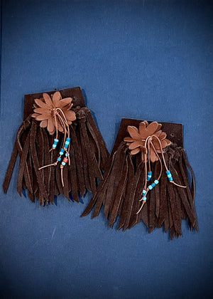 RTH (ooak) SHOE KILTIES - Chocolate Brown w/ Cognac Flower and Blue Beads