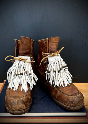 RTH (ooak) SHOE KILTIES - Ash White Suede w/ Trade Beads