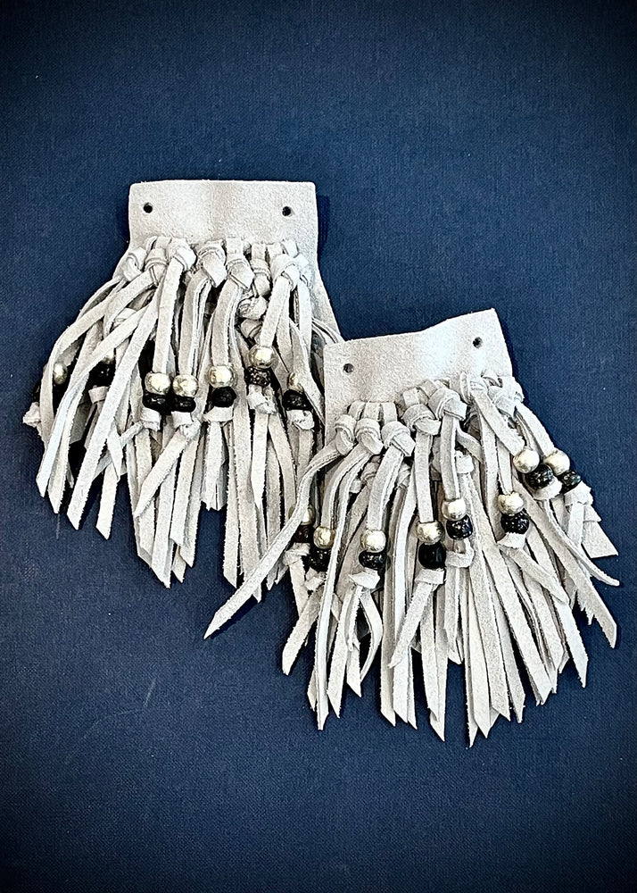 RTH (ooak) SHOE KILTIES - Ash White Suede w/ Trade Beads