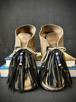 RTH (ooak) SHOE KILTIES- BLACK LEATHER W/ VTG BRASS AND GLASS BEADS