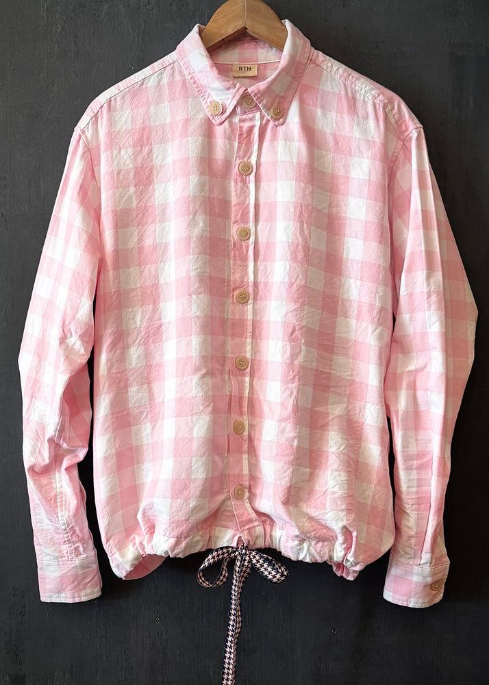 RTH DRAWSTRING PLAIN FRONT WALKING SHIRT - COTTON - LARGE GINGHAM - PINK