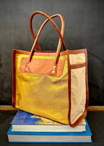 RTH LTD SQUARE TOTE #3-NYLON W/LEATHER TRIM -ACORN/KHAKI/OLIVE/SAFETY ORANGE