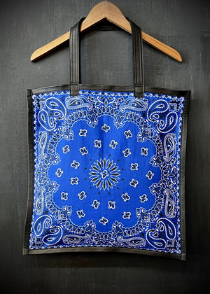 RTH SIMPLE TOTE - CLASSIC BANDANA - BT BLUE W/ BLACK LEATHER TRIM