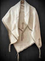 RTH OOAK THROW- #4 NATURAL WATER SNAKE & LEATHER ARROWS, TRIM AND TASSELS in PUTTY COLOR