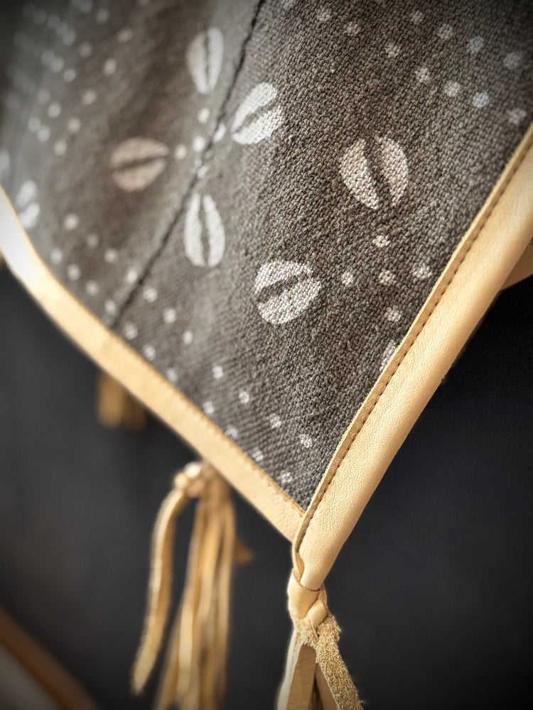 RTH OOAK THROW - #2 - COTTON MUDCLOTH W/LEATHER TRIM & TASSELS - NATURAL
