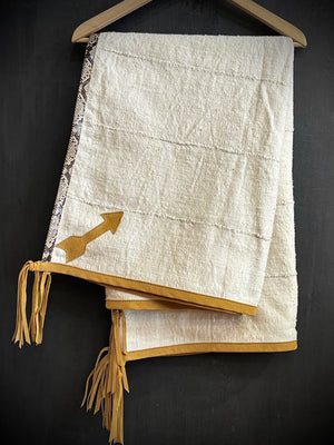 RTH OOAK THROW - #8 - NATURAL - WATER SNAKE & HONEY SUEDE ARROWS, TRIM AND TASSELS