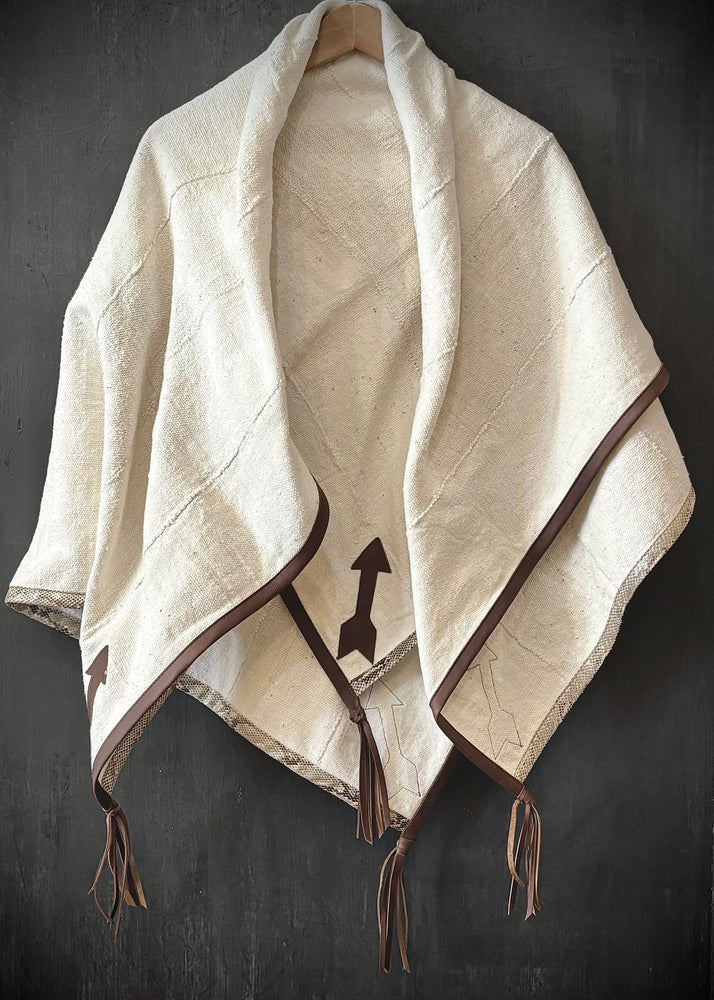 RTH OOAK THROW - #12 - NATURAL - WATER SNAKE & DK BROWN LEATHER ARROWS, TRIM AND TASSELS