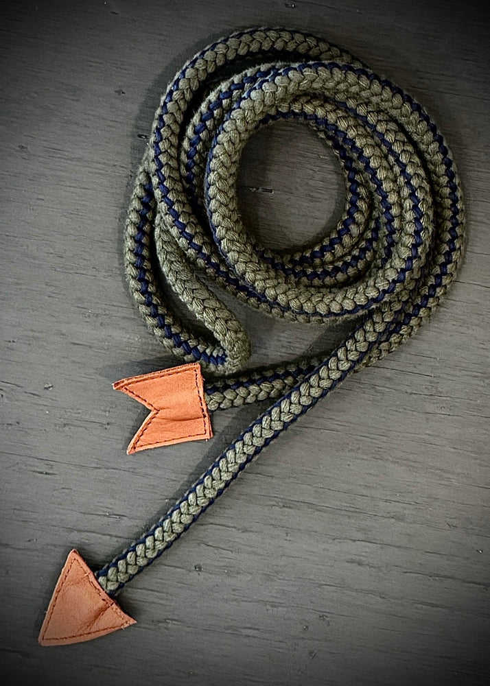 RTH ROPE BELT ARROW - OLIVE & NAVY W/COGNAC LEATHER TIPS