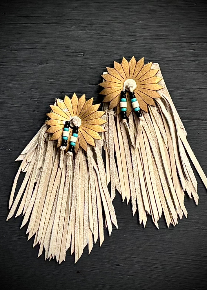 RTH (ooak) SHOE KILTIES- BONE LEATHER W/ STAR TASSEL & VTG BEADS