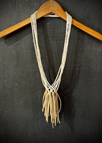 RTH LTD EXTRA LOVE KNOTS- VTG WHITE BEADS W/ SAND LEATHER TASSEL