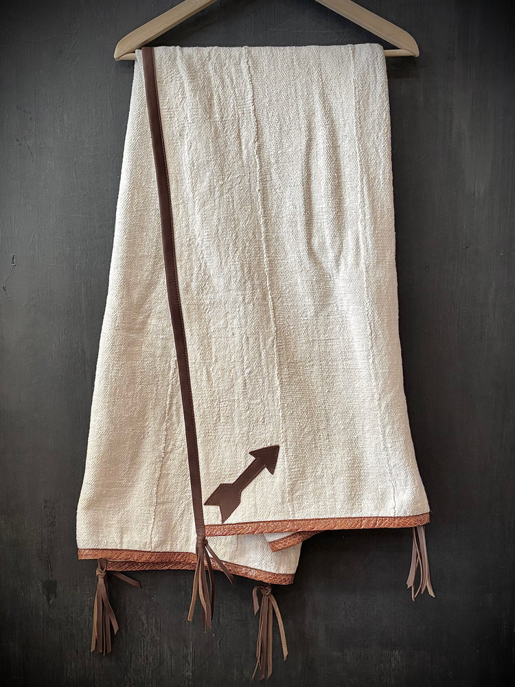 RTH OOAK THROW - #14 - RUST - WATER SNAKE & DK BROWN LEATHER ARROWS, TRIM AND TASSELS