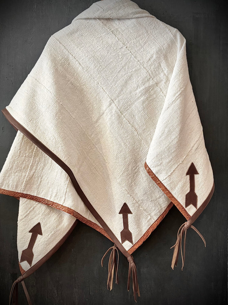 RTH OOAK THROW - #14 - RUST - WATER SNAKE & DK BROWN LEATHER ARROWS, TRIM AND TASSELS