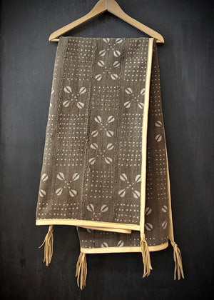 RTH OOAK THROW - #2 - COTTON MUDCLOTH W/LEATHER TRIM & TASSELS - NATURAL