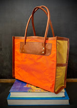 RTH LTD SQUARE TOTE #2-NYLON W/LEATHER TRIM -SAFETY ORANGE/ACORN/KHAKI/OLIVE