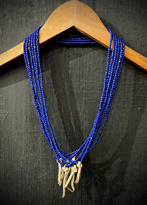 RTH LOVE KNOT NECKLACE - ALL COBALT GLASS PEBBLES WITH SAND KNOT