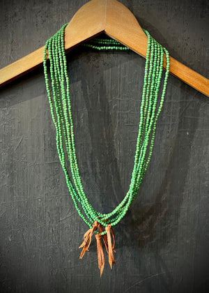 RTH LOVE KNOT NECKLACE - ALL GREEN GLASS PEBBLES WITH COGNAC KNOT