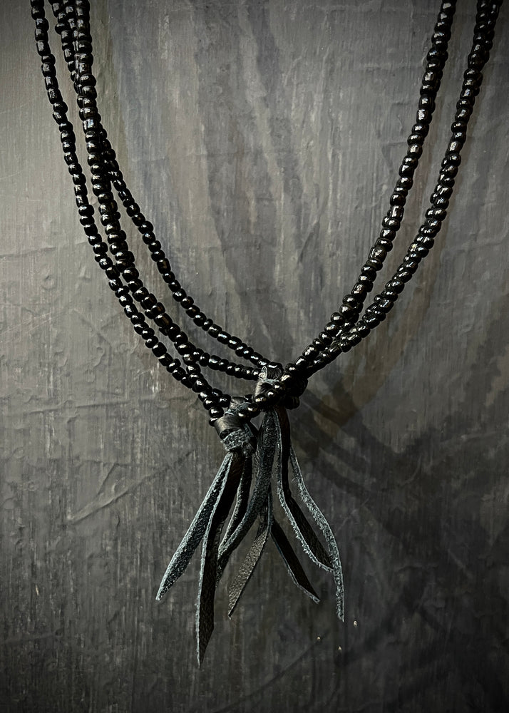 RTH LOVE KNOT NECKLACE - ALL BLACK GLASS PEBBLES WITH BLACK KNOT