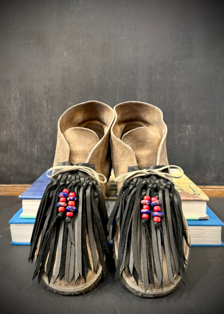 RTH (ooak) SHOE KILTIES-BLACK LEATHER W/ RED/BLUE BEADS