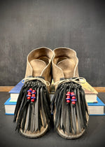 RTH (ooak) SHOE KILTIES-BLACK LEATHER W/ RED/BLUE BEADS