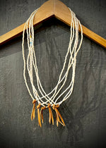 RTH LOVE KNOT NECKLACE - MIXED WHITE STRAIGHT CUT VTG BEAD WITH COGNAC KNOT