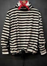 RTH DRAWSTRING TURTLENECK - COTTON KNIT- BLACK/OATMEAL STRIPE