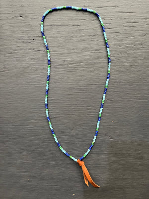 RTH LOVE KNOT NECKLACE - GLASS PEBBLES -TURQ/BLUE/GREEN