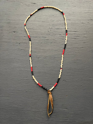 RTH LOVE KNOT NECKLACE - GLASS PEBBLES -BONE/BLACK/RED