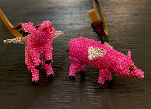 Found Hand Beaded Creatures-Flying Pigs- Pink